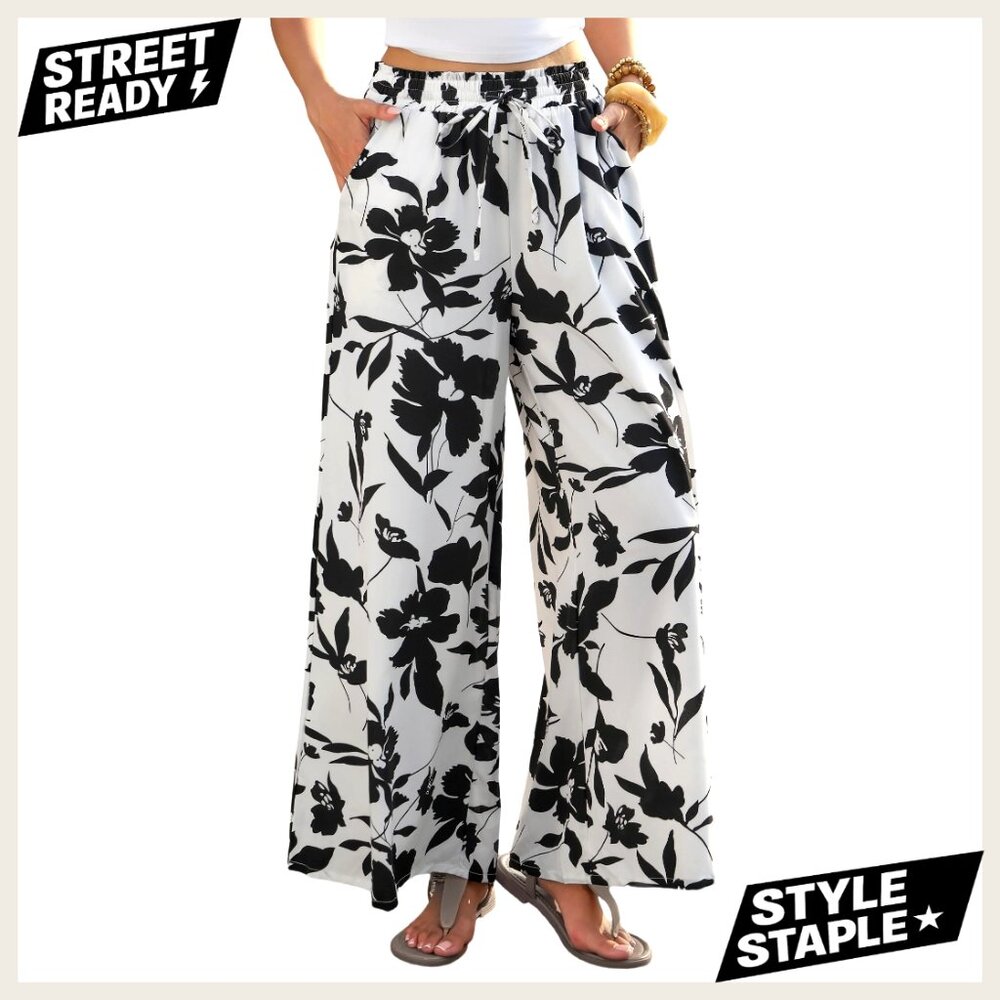 High Waisted Palazzo Pants Flowy Wide Leg Trousers with Pockets Casual Lounge